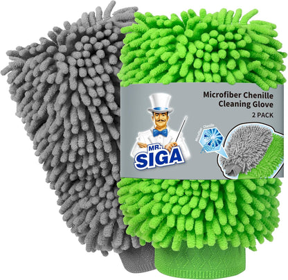 MR.SIGA Premium Microfiber Soft Chenille Car Wash Mitt, Pack of 2, Blue & Yellow