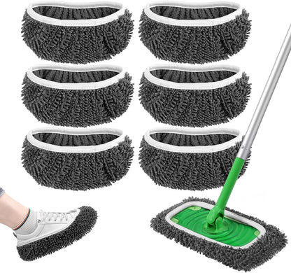 Reusable Microfiber Mop Pads Compatible with Swiffer Sweeper- 4 Pack Dry Sweeping Cloths & Wet Mopping Cloths - Chenille Washable Wet Pads Refill for Mopping Floors (Mop is not Included)
