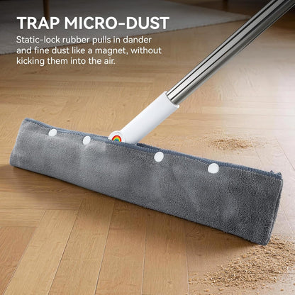 Squeegee Broom for Floor, 62" Long Handle Rubber Broom for Pet Hair Removal, Magic Broom Squeegee for Garage Floor, Concrete, Tile, Carpet & Windows with 2 Microfiber Pads