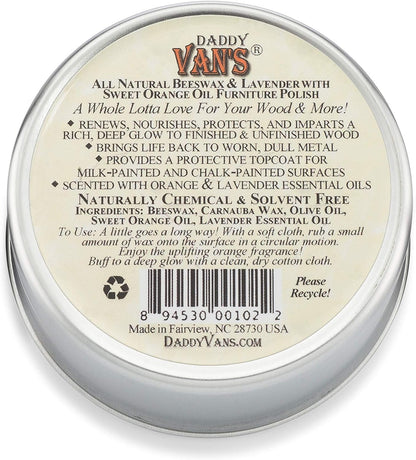 Daddy Van's Beeswax Furniture Polish – Natural Wood Polish with Lavender & Sweet Orange Oil – Non-Toxic, Chemical-Free, Eco-Friendly Wood Conditioner – Safe for Kids & Pets – 6 oz
