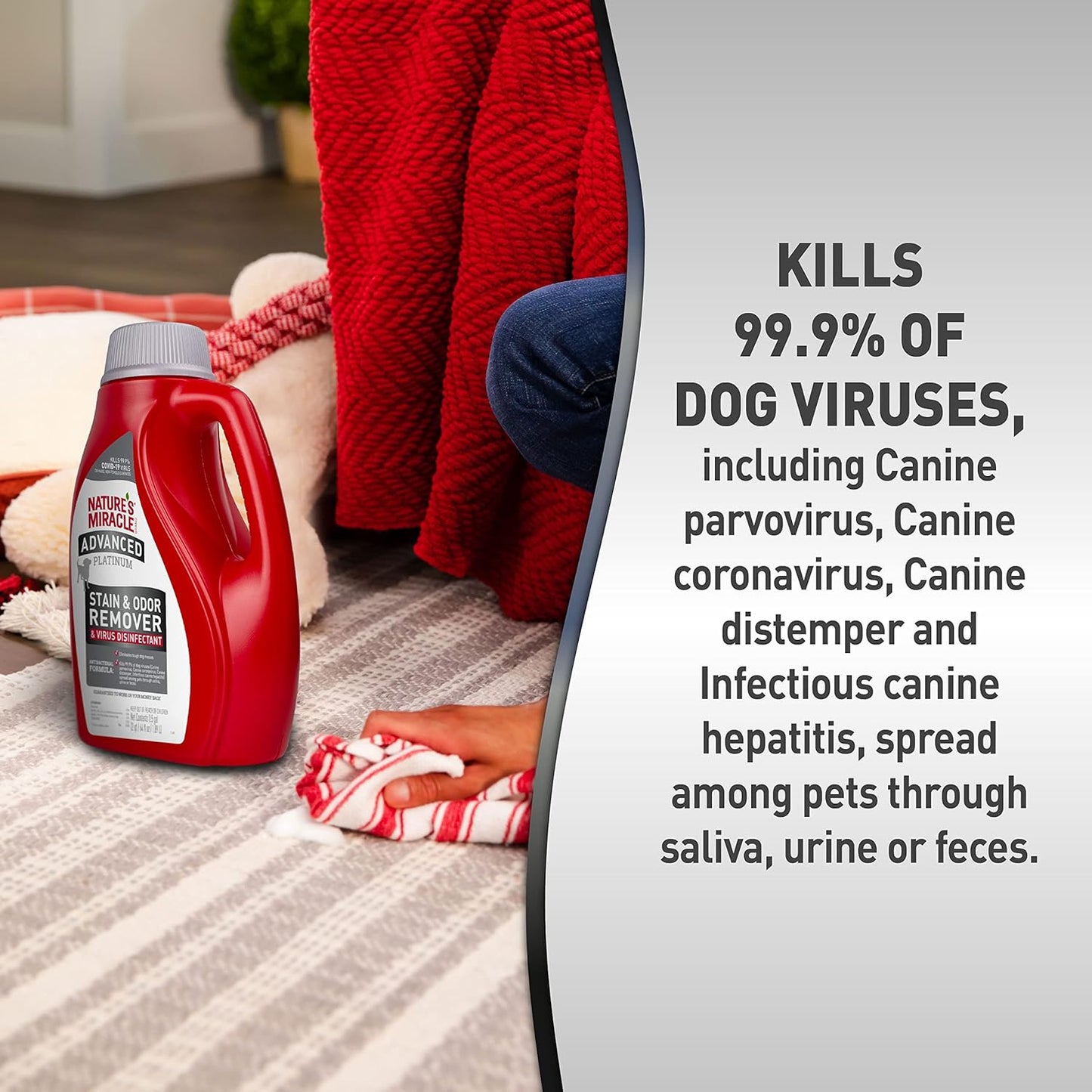 Nature’s Miracle Advanced Platinum Stain and Odor Remover and Virus Disinfectant, 32 Ounces, Disinfects and Cleans