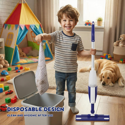 Kids Spray Mop - Chores Chart Set Montessori Cleaning Toy Set with Real Water Sprayer 2PCS Washable Pads and 10PCS Disposable Mop Pads for Ages 3-8 (Blue)