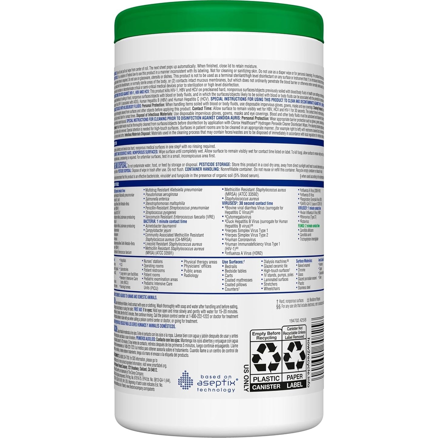 Clorox Healthcare Hydrogen Peroxide Cleaner Disinfectant Wipes, 6.75" x 9", 95 Count (Package May Vary)