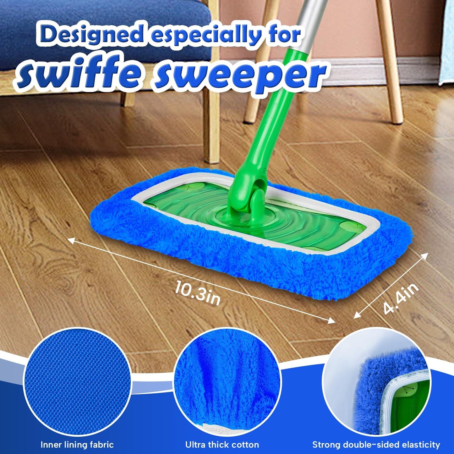 AmaVins 5 Pack Reusable Microfiber Mop Pads Compatible with Swiffer Sweeper Mop, Wet and Dry Flat mop Cover, Washable Mop Pads for Surface/Hardwood Floor Cleaning (Mop is Not Included)