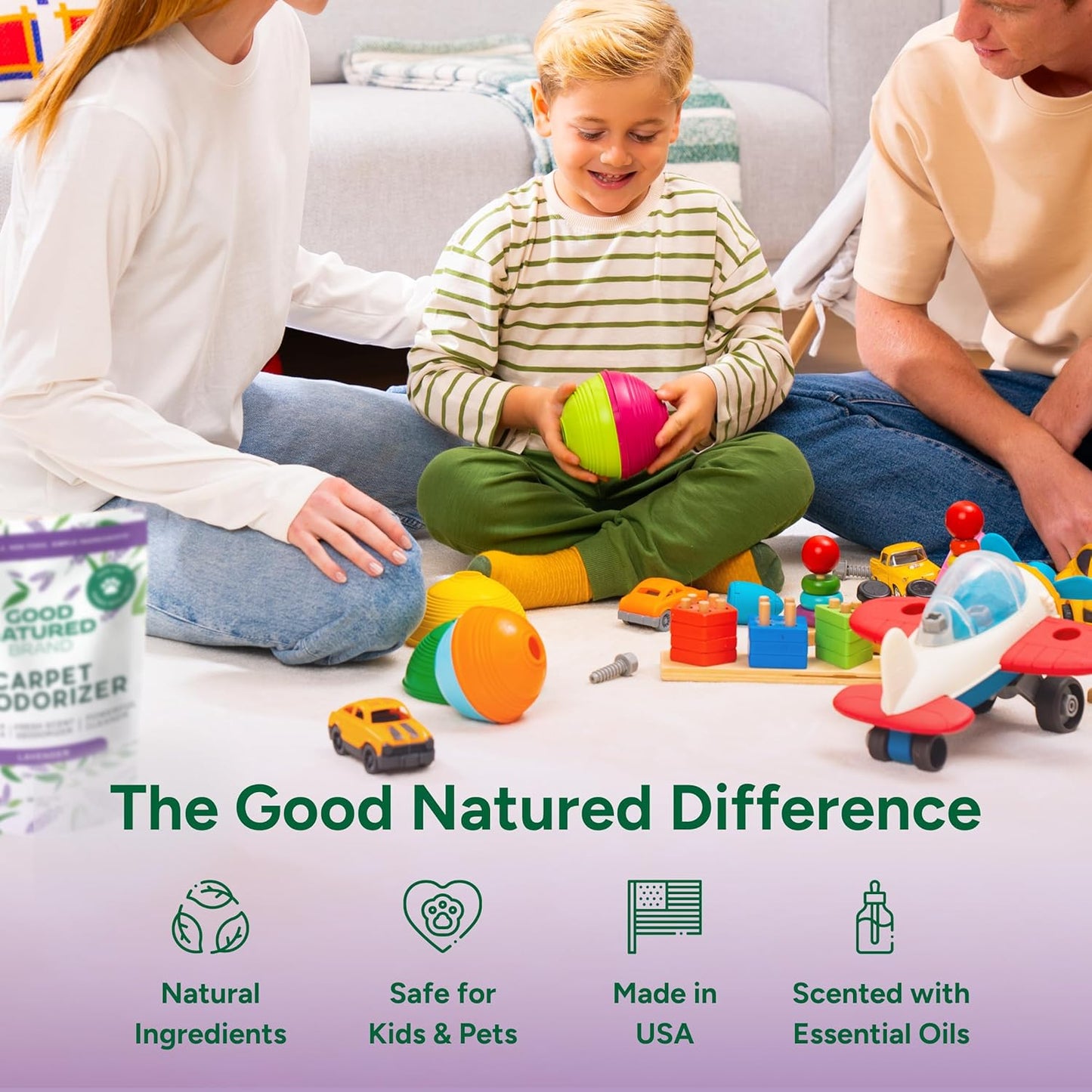 Good Natured Brand | Carpet Deodorizer & Freshener Powder | 31 oz Pet Odor Eliminator for Strong Odor & Pet Urine | Fresh Natural Lemon Scent | Safe for Homes with Pets