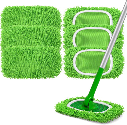 Reusable Microfiber Mop Pads Compatible with Swiffer Sweeper- 4 Pack Dry Sweeping Cloths & Wet Mopping Cloths - Chenille Washable Wet Pads Refill for Mopping Floors (Mop is not Included)