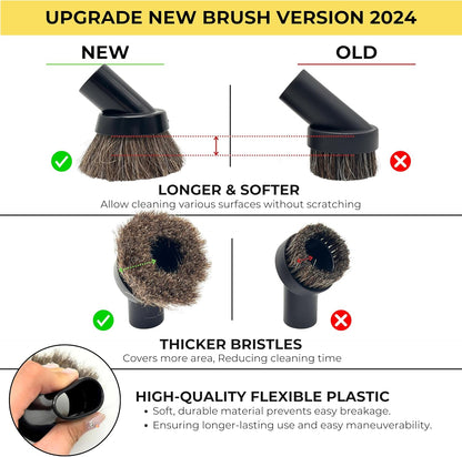 1.25'' Shop Vacuum Dust Brush Attachment with 25mm Horse Hair (2PCS) - Round Dust Brush Soft Bristle for Furniture, Blinds, Car, Wood, Electronics - 1.25 inch (32mm) Vacuum Accessories