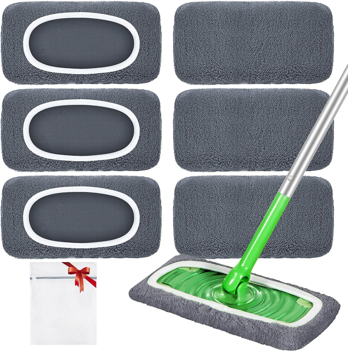 Reusable Mop Pads Compatible with Swiffer Sweeper Mop, Microfiber Dry Sweeping Cloths & Machine Washable Wet Pads Refill for Use on All Sealed Floors - Stone, Hardwood, Laminate & Tile (6 Blue)