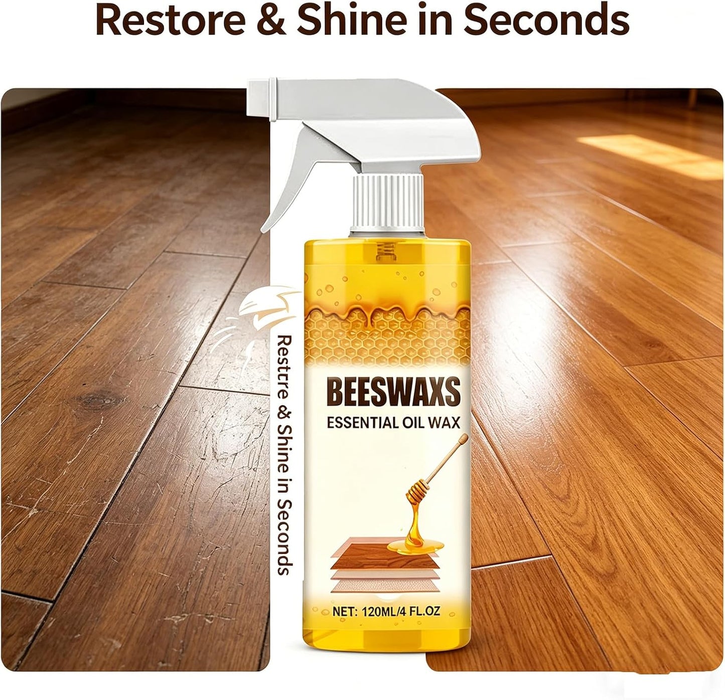 Beeswax Wood Polish Spray, Natural Beeswax Repairing and Care Spray, Bees Wax Furniture Polish and Cleaner, Deep Cleaning Bees Wax for Hardwood Floors & Kitchen Cabinets, Restores Natural Gloss (1Pcs)