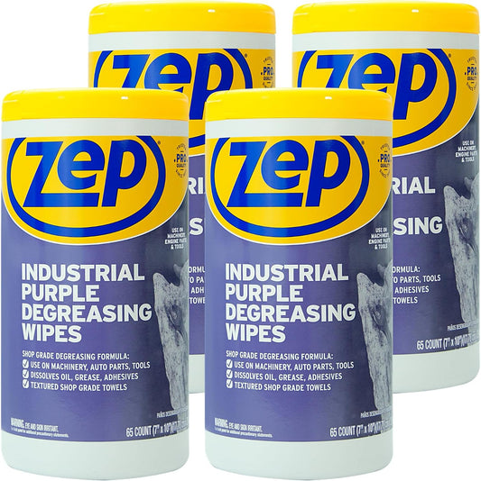 Zep Industrial Purple Heavy-Duty Degreasing Wipes - 65 Count (Case of 4) - ZUINDPRPL65 - Dissolves Oil, Grease and Adhesives Fast