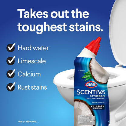 Clorox Scentiva Bathroom Toilet Cleaning Gel, Coconut and Waterlily, 24 Fluid Ounces