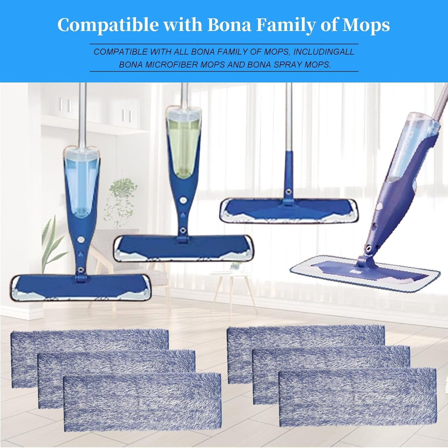 6 Pack Deep Clean Pads Replacement for Bona Family of Mops, Washable & Reusable Microfiber Cleaning Pad for Hardwood and Multi-Surface Floors Cleaning Head, Wet/Dry Mop