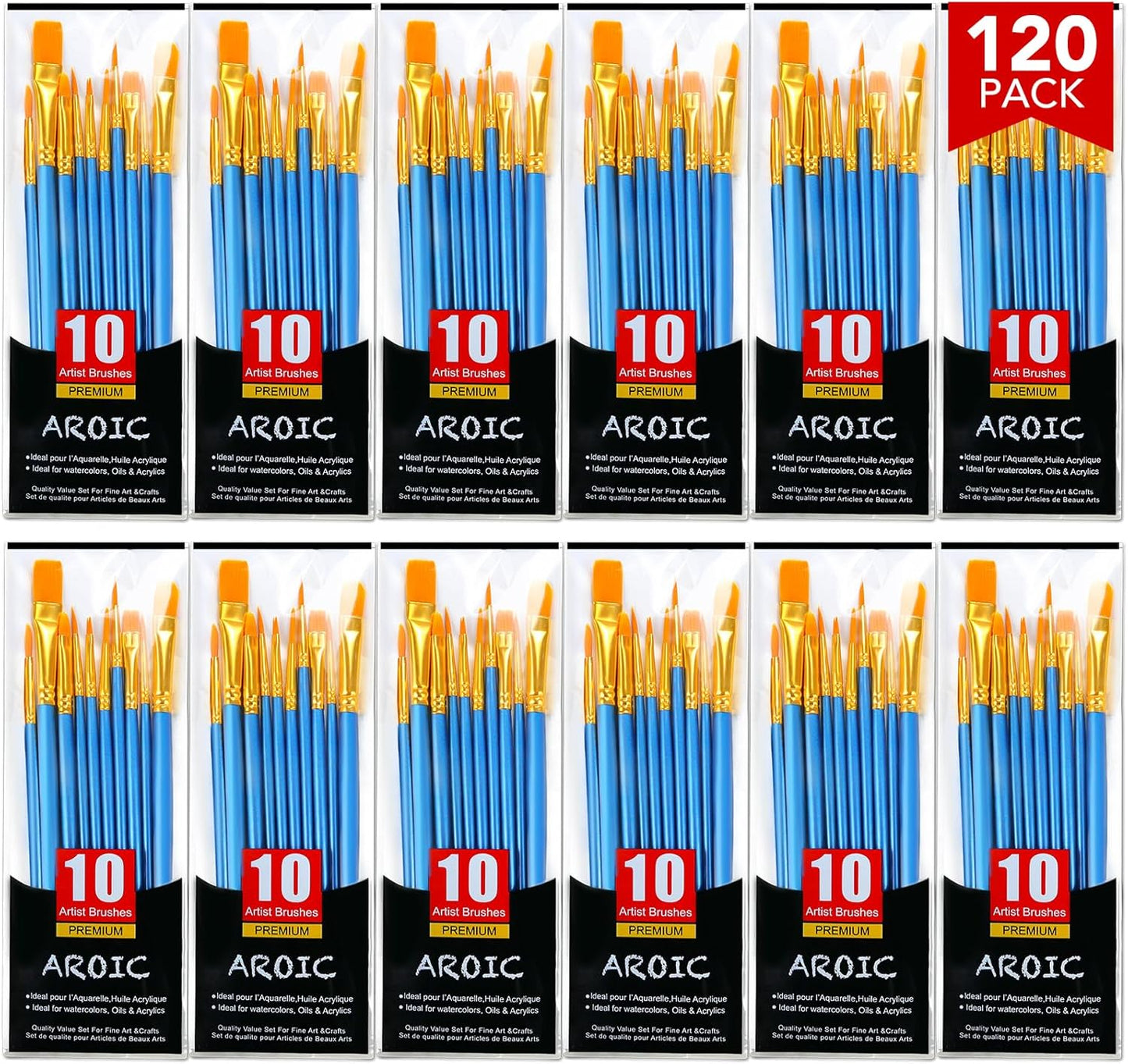 Acrylic Paint Brush Set, 1 Packs / 10 pcs Watercolor Brushes Painting Brush Nylon Hair Brushes for All Purpose Oil Watercolor Painting Artist Professional Kits.