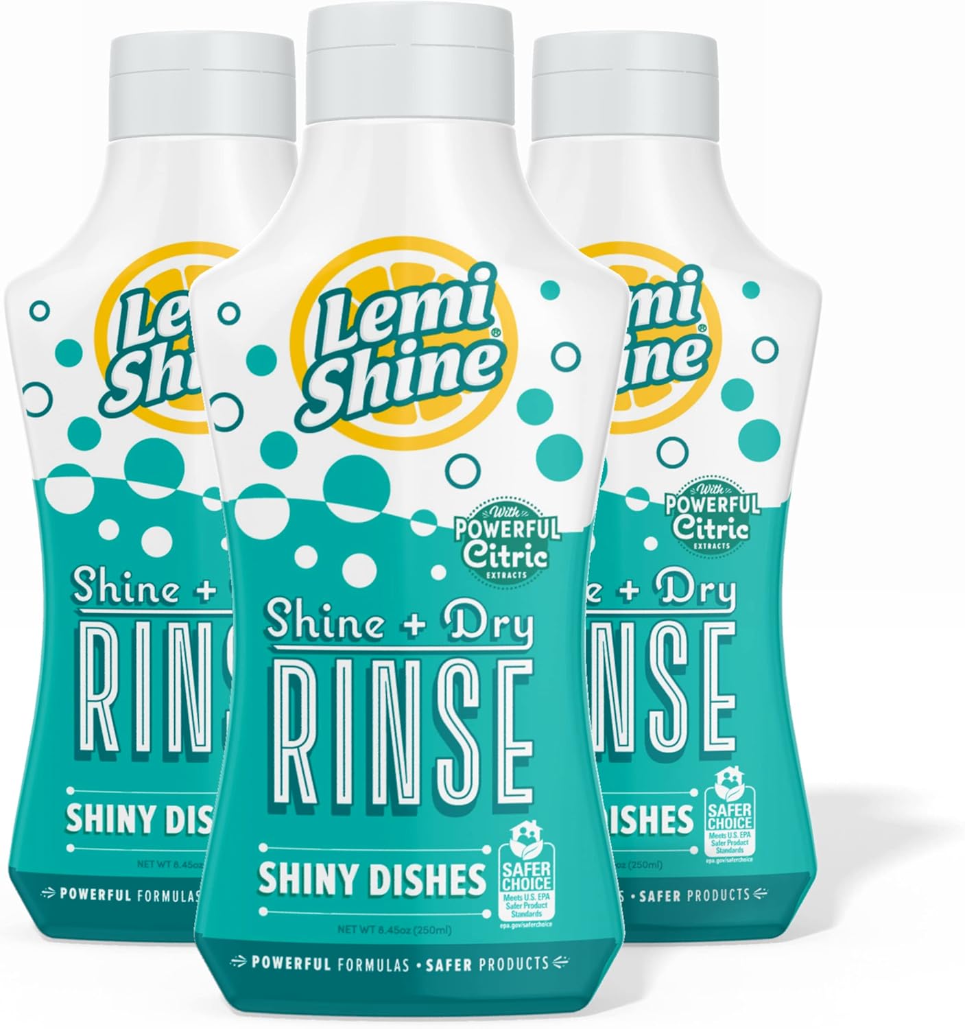 Lemi Shine - Shine + Dry Natural Dishwasher Rinse Aid, Hard Water Stain Remover (3 Pack)
