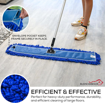 Kleen Handler 24 inch Microfiber Dust Mop | Medium Washable Commercial Mop Head Replacement, Pack of 3