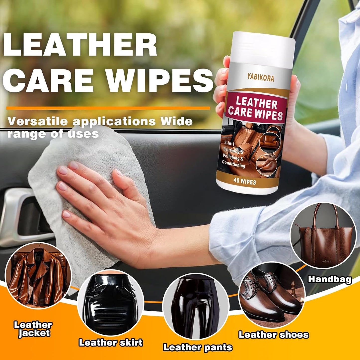 Leather Wipes, Full 80 Wipes Leather Seat Wipes for Car Interior, Steering Wheel & Furniture, Leather Couch Wipes and Conditioner - Generously Sized (4.72 X 5.51 Inch) - 2set