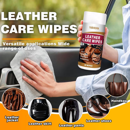 Leather Wipes, Full 80 Wipes Leather Seat Wipes for Car Interior, Steering Wheel & Furniture, Leather Couch Wipes and Conditioner - Generously Sized (4.72 X 5.51 Inch) - 2set