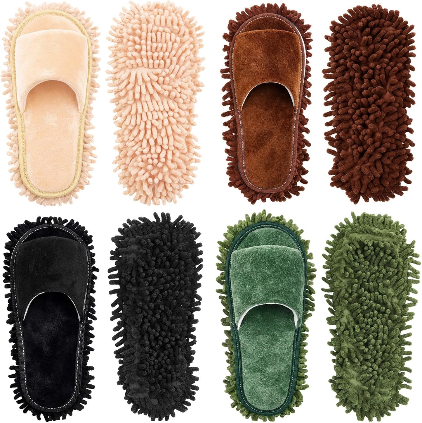 Jecery 4 Pair Washable Microfiber Mop Slippers Detachable Dusting Shoes for Floor Cleaning, Office & Home Use Suitable for Women & Men(Blue, Brown, Beige, White,L Size)