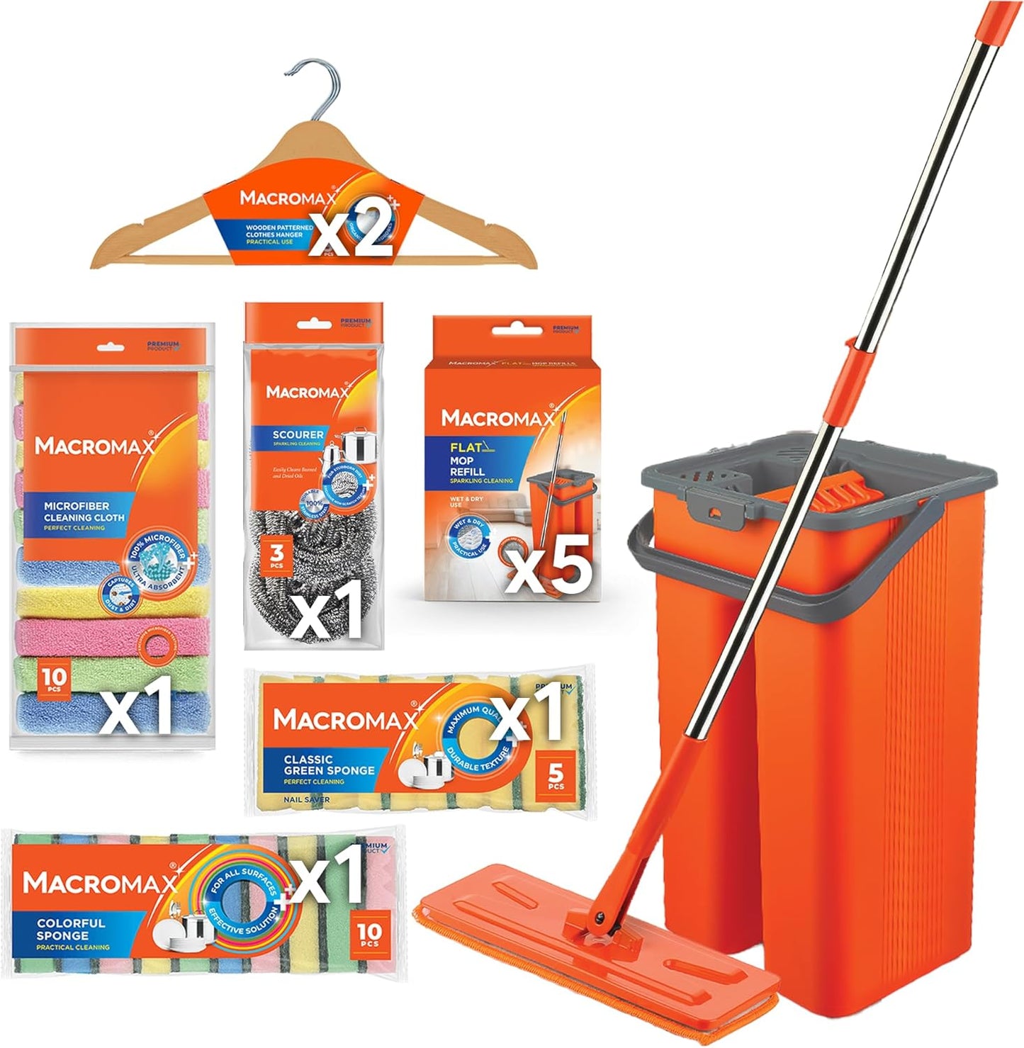 Cleaning Supplies Bundle Flat Mop Bucket Set Home Cleaning Kit Microfiber Cloth Sponge Household Set