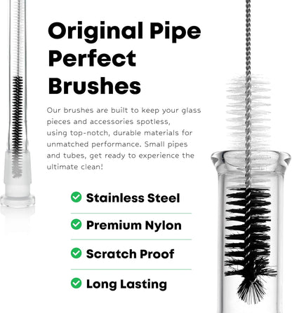 Pipe Perfect Original Cleaning Brush Set – Multi-Size Detail Brushes for Glass, Bottle, Tube & Narrow Openings | Deep Cleaning Kit for Hard-to-Reach Areas | Durable Reusable (Original Pack)
