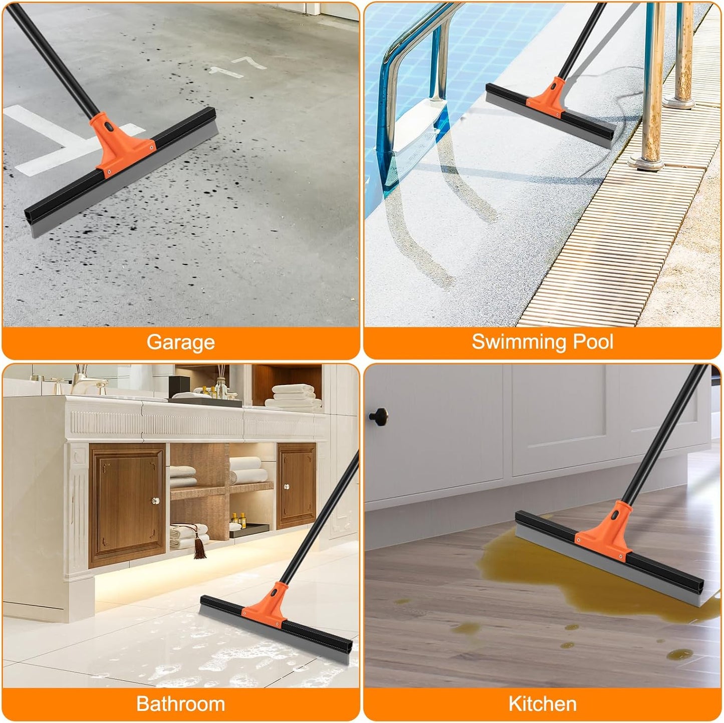wlich Floor Squeegee Heavy Duty, 17 Inch Rubber Blade, 60 Inch Long Aluminum Handle, Multipurpose Cleaning Squeegee for Garage, Tile, Deck, Bathroom, Window, Glass