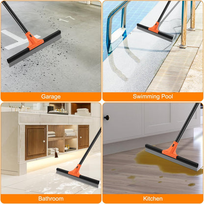 wlich Floor Squeegee Heavy Duty, 17 Inch Rubber Blade, 60 Inch Long Aluminum Handle, Multipurpose Cleaning Squeegee for Garage, Tile, Deck, Bathroom, Window, Glass