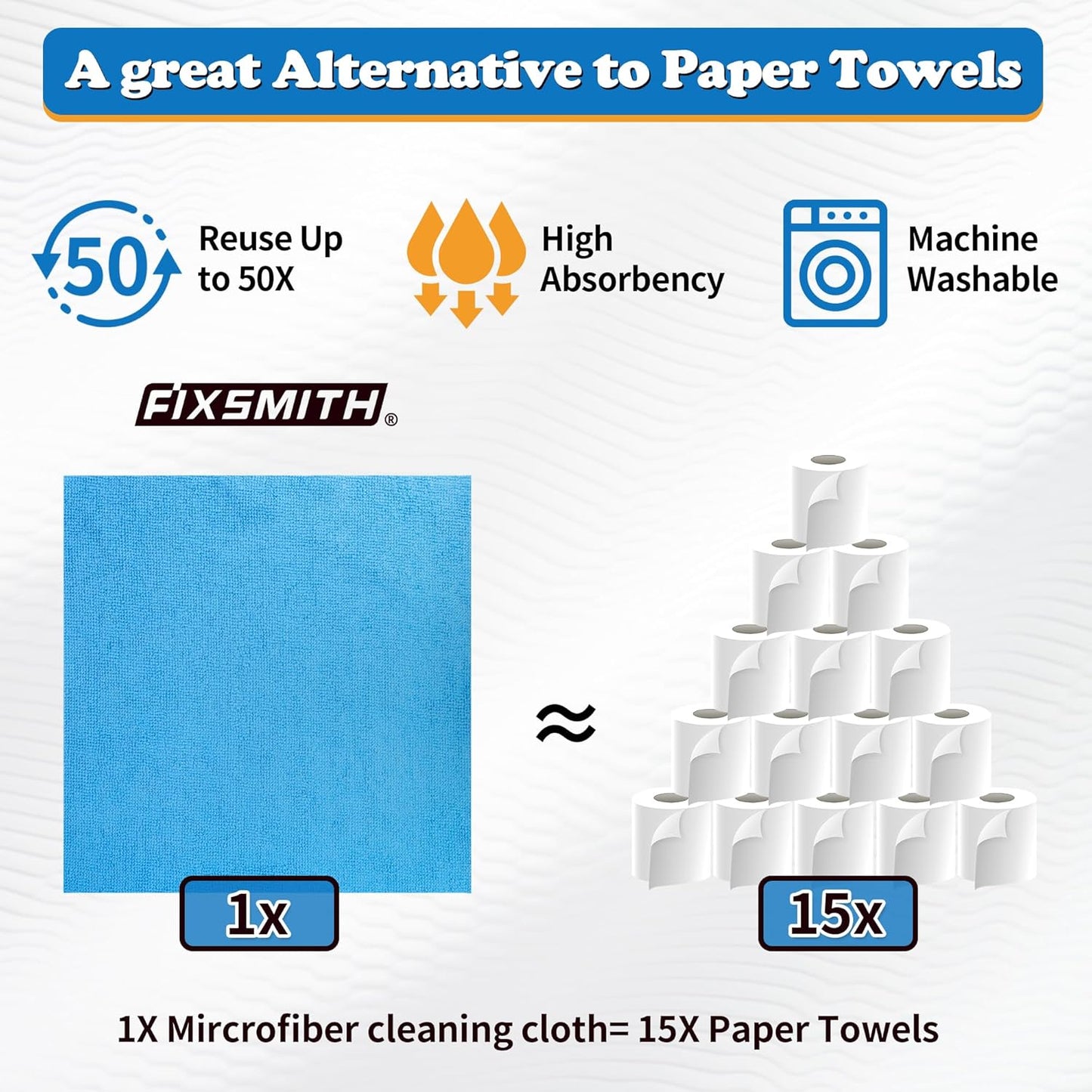 FIXSMITH Microfiber Cleaning Cloth - Pack of 8, Size: 12 x 16 in, Multi-Functional Cleaning Towels, Highly Absorbent Cleaning Rags, Lint-Free, Streak-Free Cleaning Cloths for Car Kitchen Home