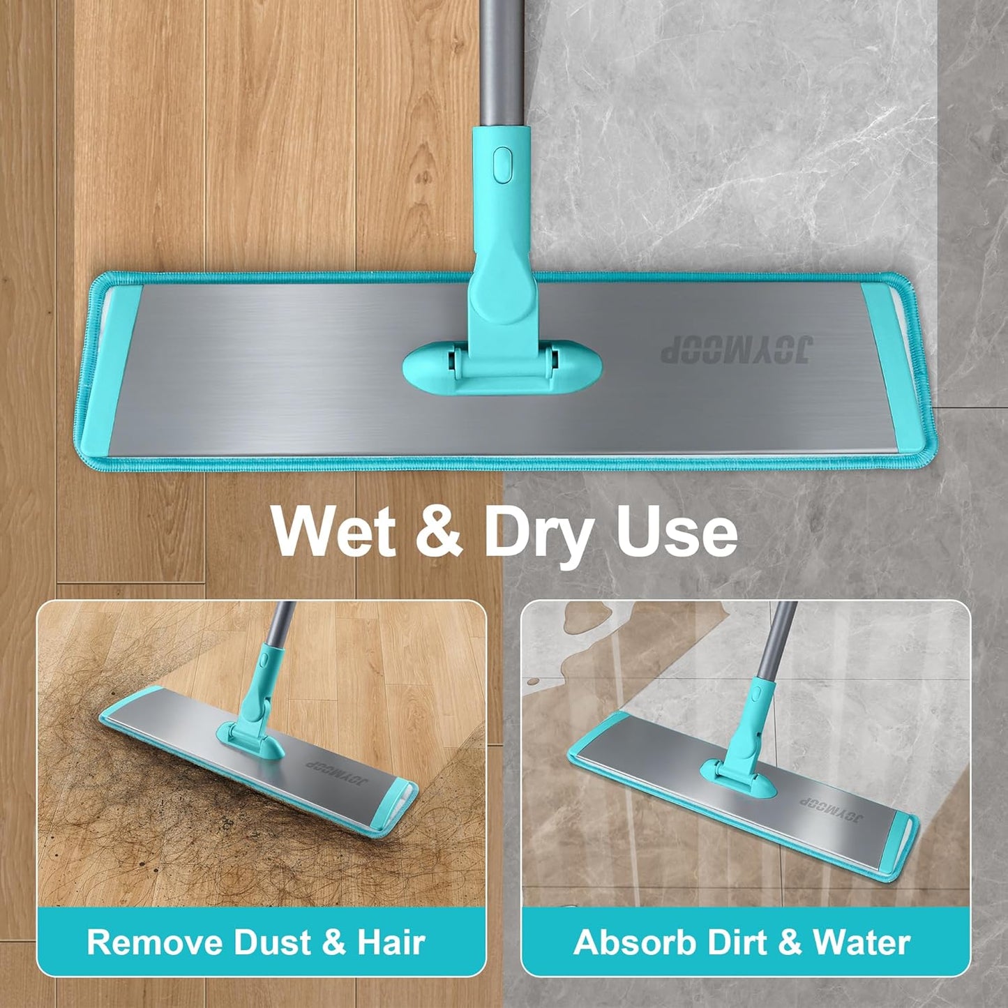 JOYMOOP 18 Inch Dust Mop for Hardwood Floors, Heavy Duty Industrial Wet Dry Mops with Telescopic Handle, Includes 5 Microfiber Mop Pads