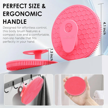 INNERNEED Food-Grade Soft Silicone Body Scrubber Shower Brush Handheld Cleansing Skin Brush, Gentle Exfoliating and Lather Well (Black)