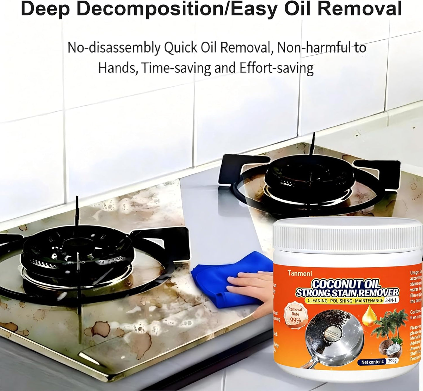 Coconut Oil Strong Stain Remover, Multi-purpose Kitchen Cleaner, Pot Bottom Black Stain Cleaner, Pan Bottom Cleaning Paste,Powerful Kitchenware Cleaner, Oil Stain Remover (399, Grams)
