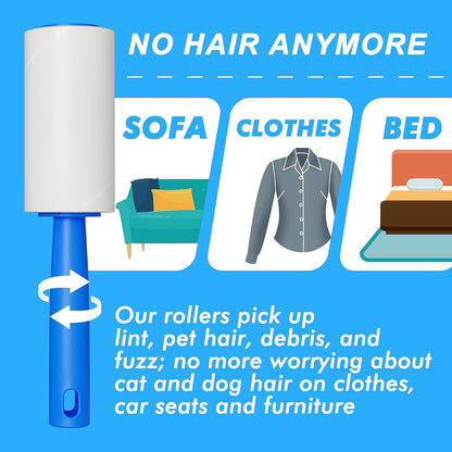 Large Lint Rollers for Carpet, 9.45'' Sticky Rollers for Floor with 360 Sheets, Extendable Long Handle Sticky Mop for Cleaning Couch, Curtains, Cars, Clothing, and Pet Hair