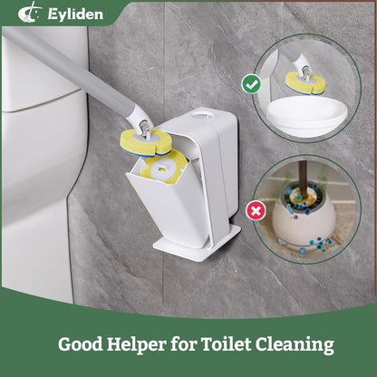 Eyliden Toilet Brush and Holder with 40 Refills, Disposable Toilet Cleaning Wand Kit with Pre-Soaked Sponge Heads, Hands-Free Toilet Bowl Cleaner Scrubber for Bathroom, 360° Cleaning, White