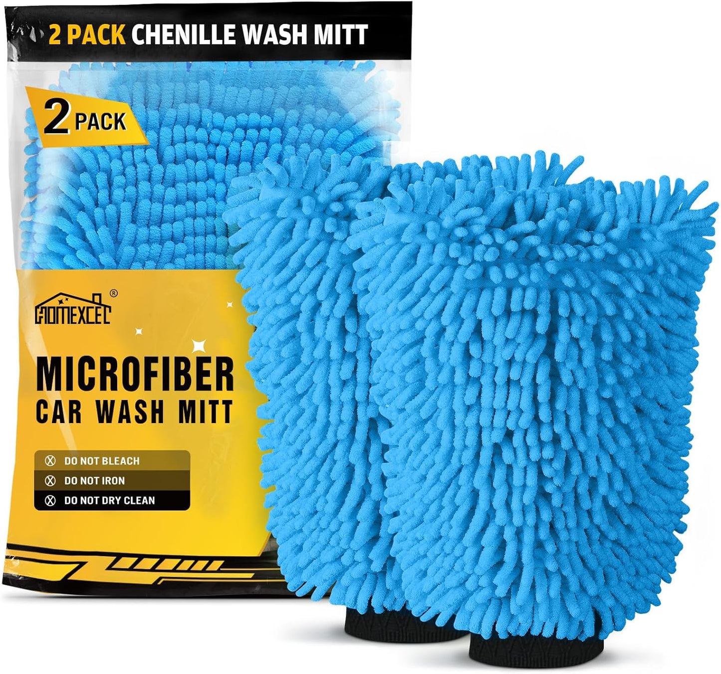 HOMEXCEL Car Wash Mitt, 2PK Chenille Microfiber Wash Mitt, Scratch-Free & Lint-Free, Rich Foam, Highly Absorbent, Double Sided, Perfect for Car Washing and Detailing, 10.2" x 6.7 ", Grey