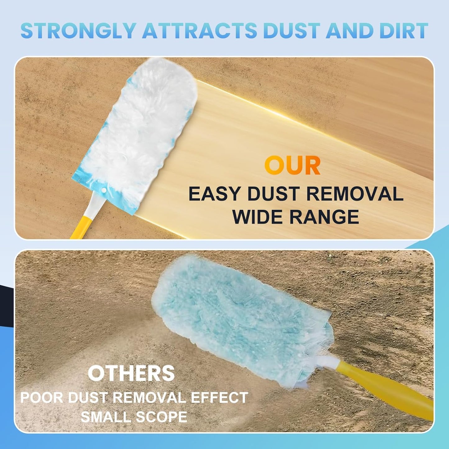 Duster Refills Compatible with Swiffer® Duster, 60 Count Heavy Duty Duster Refills with 1 Short Handle + 1 Extenda Handle, Multisurface 360° Dusters with 4X Microfibers, Unscented Dusters for Cleaning