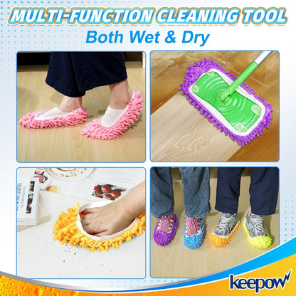 6 Mop Slippers for Floor Cleaning Mop Socks for Women Washable Mopping Socks Feet Foot Slippers Dust Mopping Shoes Microfiber Moppers Slippers for Women Men House Cleaning (3 Pairs)