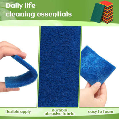 Hoolerry 100 Pcs Heavy Duty Scouring Pads Non Scratch Household Scrub Pads for Cleaning Reusable Pan Scrubber Anti Grease Scrubbing Pads for Dish Kitchen Metal Grills, 4.3 x 3 x 0.3 in (Green)