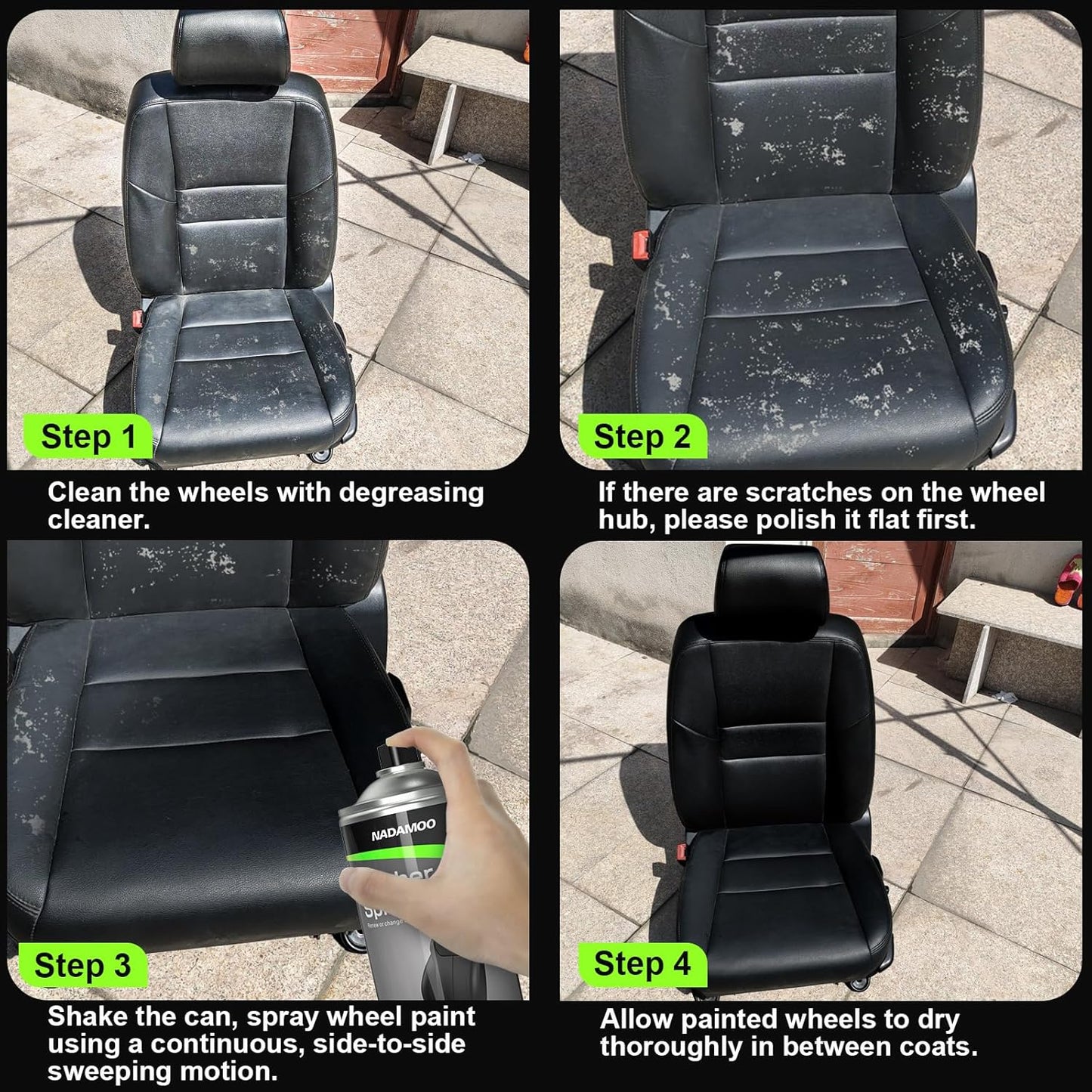 NADAMOO Leather Spray Paint Semi-Gloss Black 1 Can - Flexible Finish Vinyl Coating for Furniture, Car Seats, Bags, Couches, Shoes, DIY, Home & Auto