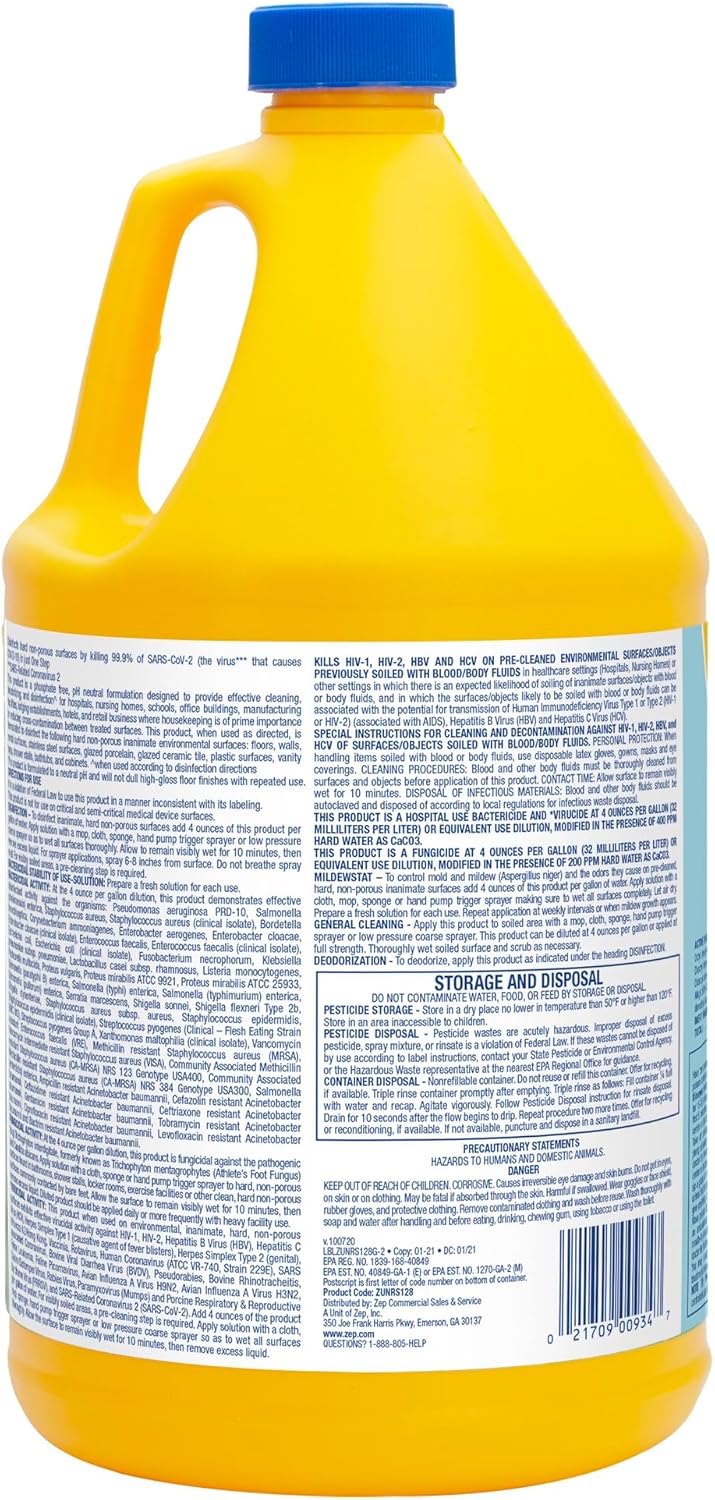 Zep No Rinse Floor Disinfectant, Blue (ZUNRS128)