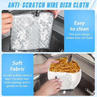 Wangjinpeng12 Pcs New Upgrade 3-Layer Metal Dish Cloths, Non-Scratch Odor-Free Multipurpose Wire Dishwashing Rags for Wet Dry Use, Kitchen Cleaning Cloths for Dishes, Sinks & Stove Tops(7.87X7.87)