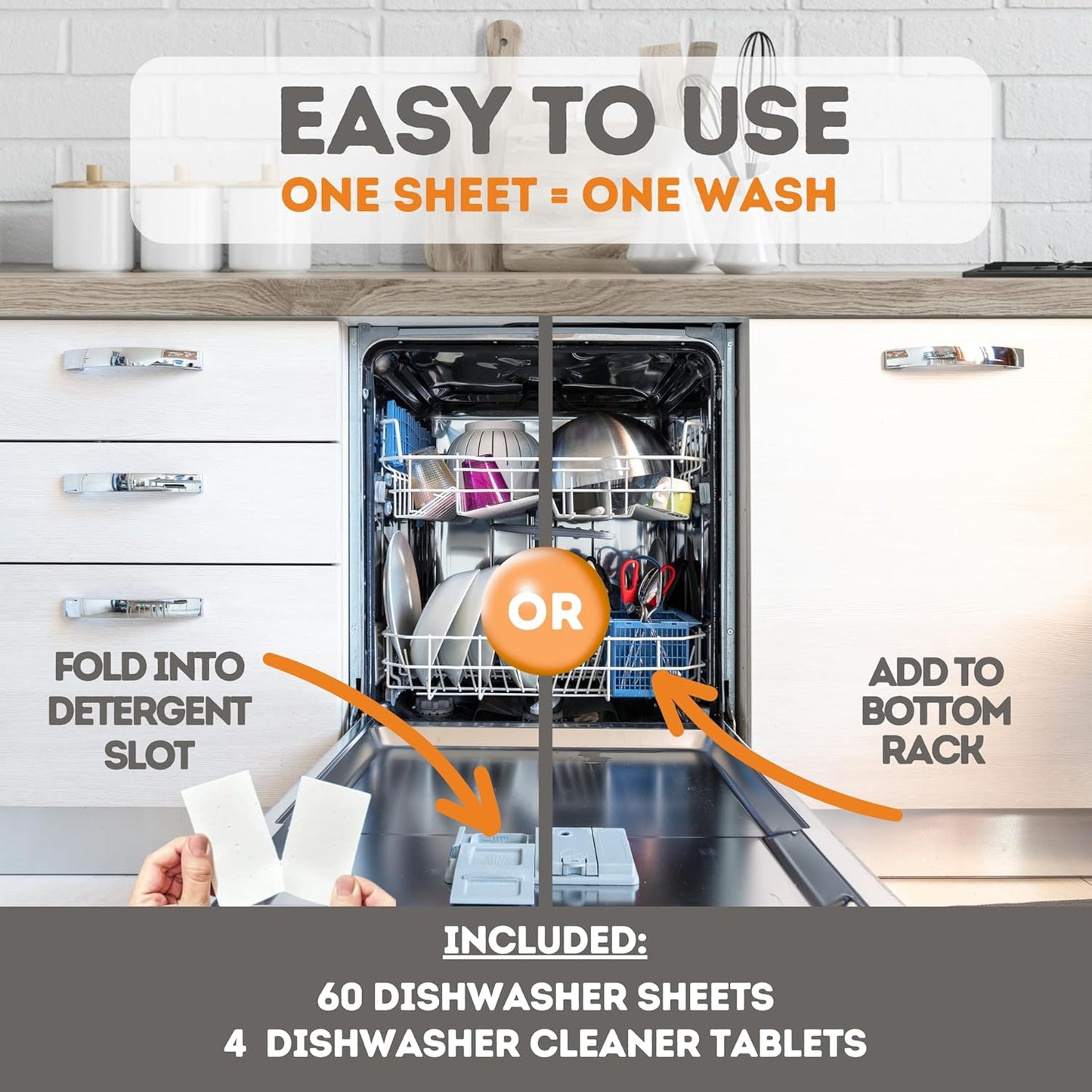 Dishwasher Detergent Sheets, 120 Washes, Natural Dishwasher Detergent Liquid, No Plastic or Phosphate Septic & Gray Water Safe, Organic, No Mess, Use in Dishwasher or Sink