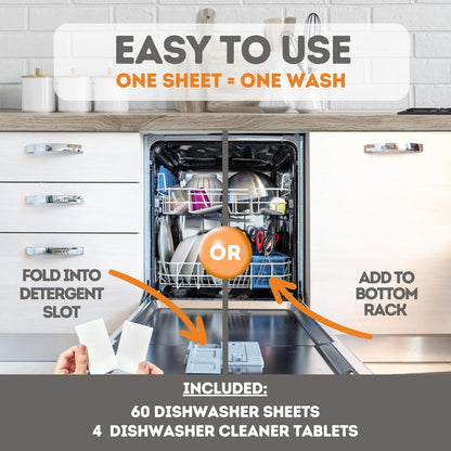 Dishwasher Detergent Sheets, 120 Washes, Natural Dishwasher Detergent Liquid, No Plastic or Phosphate Septic & Gray Water Safe, Organic, No Mess, Use in Dishwasher or Sink