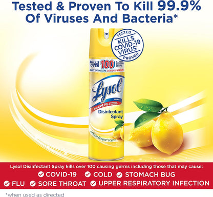 Lysol Disinfectant Spray, Household Essential Cleaning Supplies, Multi-Purpose Room Spray, Antibacterial Sanitizer Spray, Upholstery Deodorizer, Home and Bathroom, Crisp Linen,19 Fl Oz