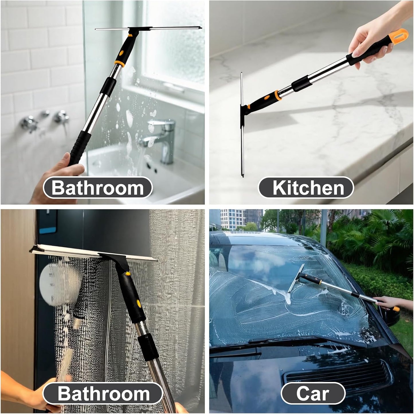 14" Shower Squeegee for Glass Doors, All-Purpose Extendable Squeegee for Shower Glass with 2 Blades,Window Squeegee,Window Cleaner Tool for Shower Doors, Windows, Bathroom and Car Windshields