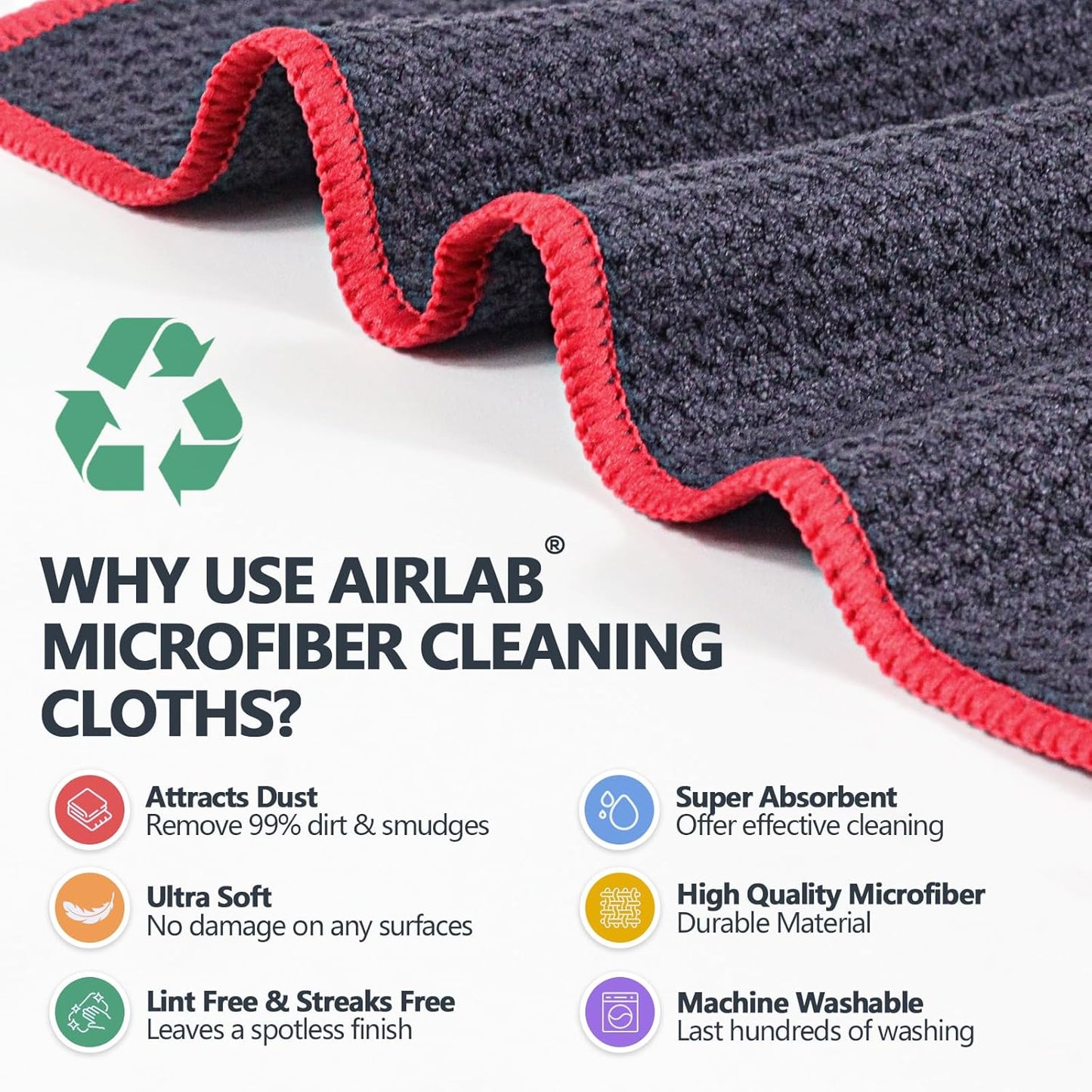 Glass Polishing Cloth Streak Free Miracle Cleaning Cloth Lint Free Microfiber Cleaning Rags for Glasses Kitchen Dish Mirrors Easy Clean, Pack of 6, 12" x 12"