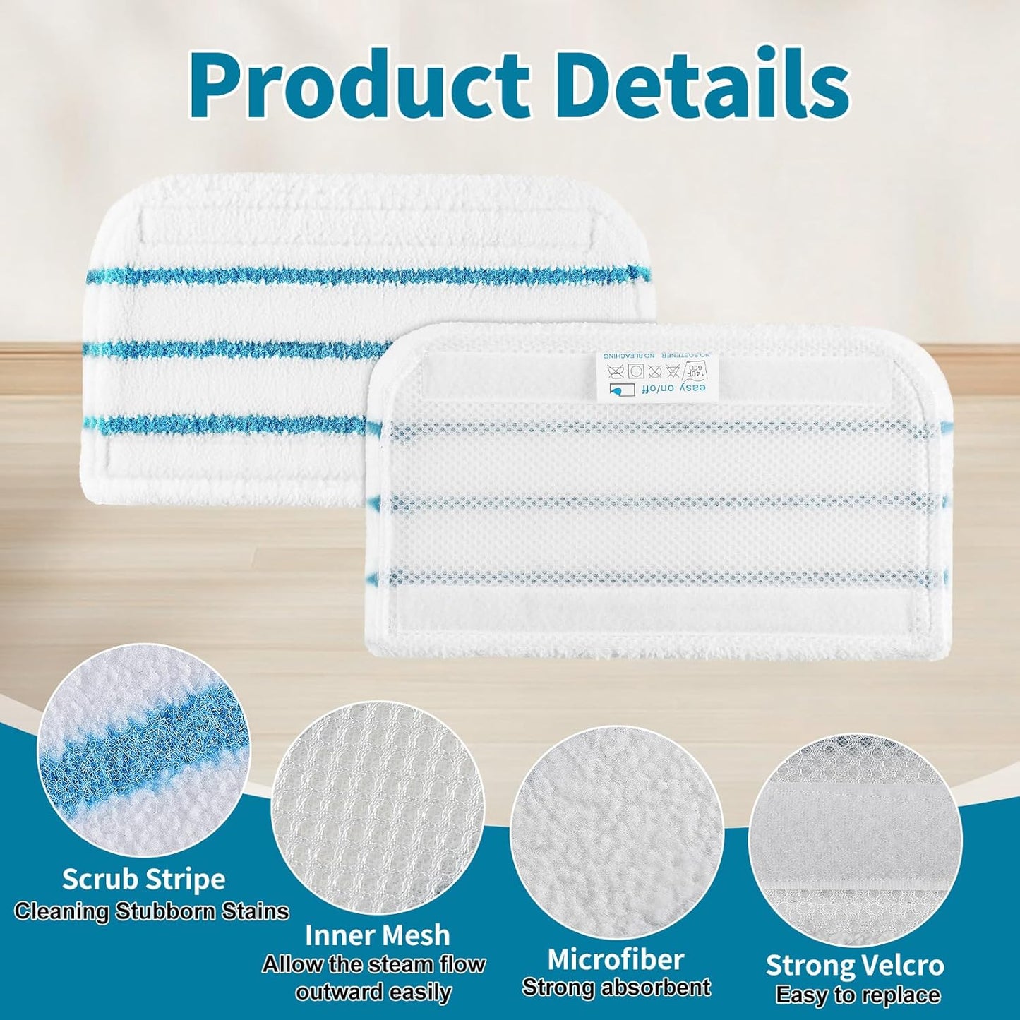 Replacement Steam Mop Pads for Black+Decker Steam Mop SM1600 SM1610 SM1620 HSM13E1 HSMC1300FX HSMC1321 HSMC1361SG, 6 Pack Washable Microfiber Cleaning Pads