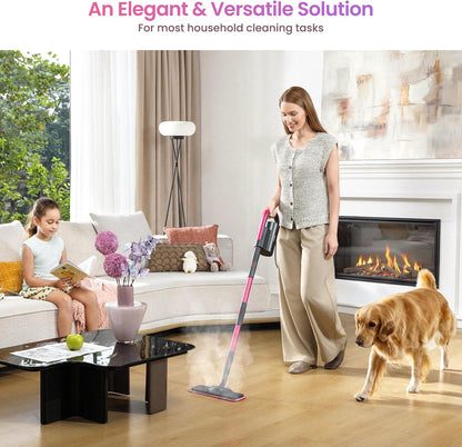 Schenley Steam Mop Cleaner Powerful - 15s Fast Heat-Up, Chemical-Free for Hardwood/Tile/Laminate & Floors/Walls, Washable Pads, 3 Modes for Carpet, Lightweight, Self-Standing, Sleek Design