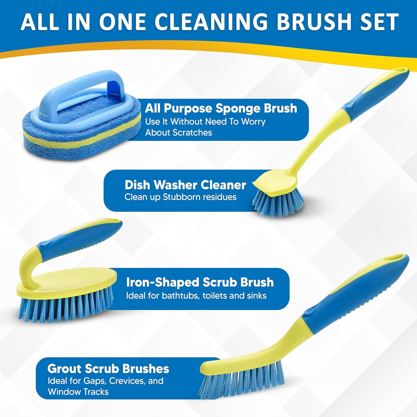 KOKSI Cleaning Brush for Bathroom Kitchen Bathtub Toilet Cleaner All Purpose Shower Sponge Scrubbing Brush with Ergonomic Handle