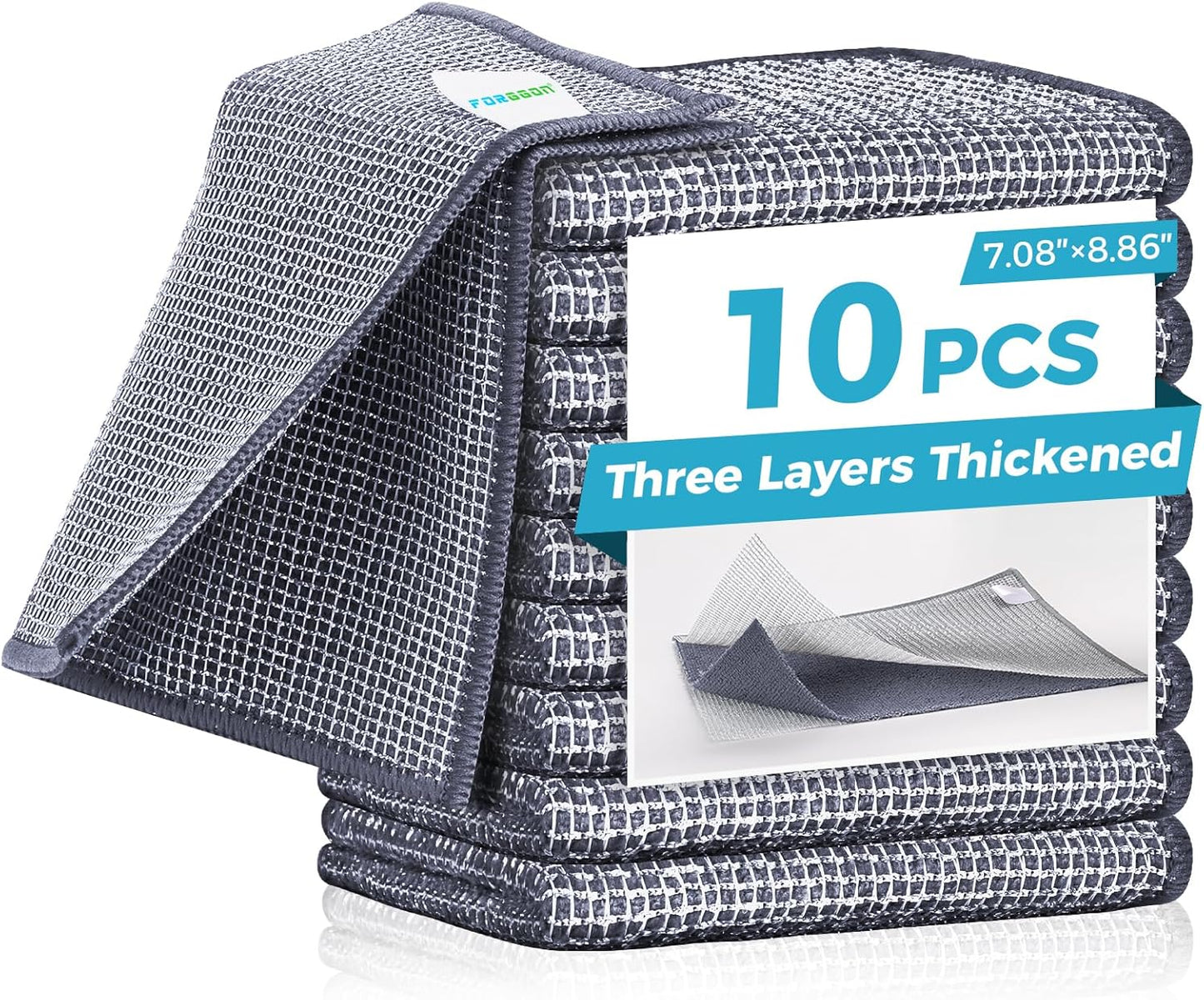 Forggon12 Pcs New Upgrade 3-Layer Metal Dish Cloth, No Scratches and No Odor, Multipurpose Wire Dishwashing Rag for Wet and Dry, Kitchen Cleaning DishRags,Sinks,Dishes,Stove Top, Dimensions(7.08X8.86)