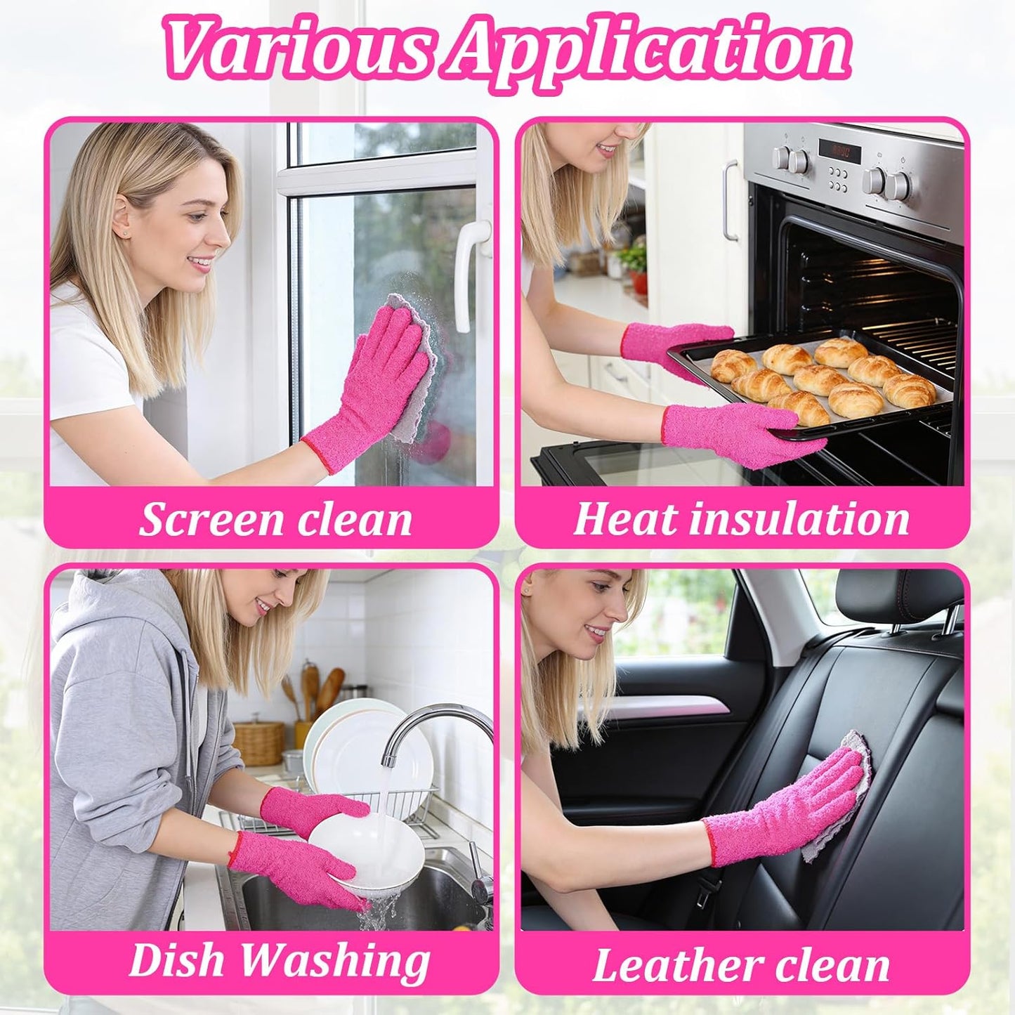 Abeillo Microfiber Gloves for Plants Dusting Cleaning, Reusable Washable Cleaning Gloves Mittens House Cars Blinds Dusting