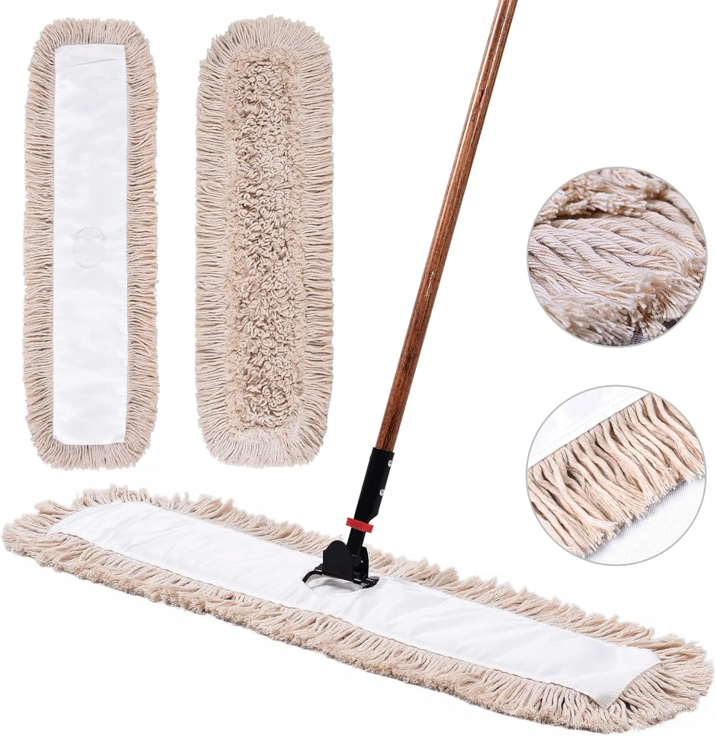 Matthew Cleaning 24'' Industrial Strength Cotton Dust Mop Refill Washable Replacement Heads for Residential & Commercial Use Fit Standard Dust Mop Frames, Hardwood, Laminate, Concrete Floors 3 Pack